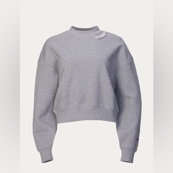 Kooples Sport Embellished Safety Pin Cotton Jersey Gray Sweatshirt